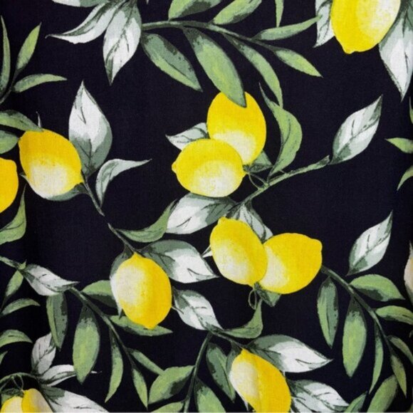 M&Co Lemon Print Sleeveless Dress Women’s 16 Linen Blend Knee Length Navy Dressy - Picture 7 of 9